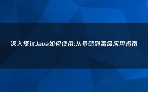深入探讨Java如何使用:从基础到高级应用指南