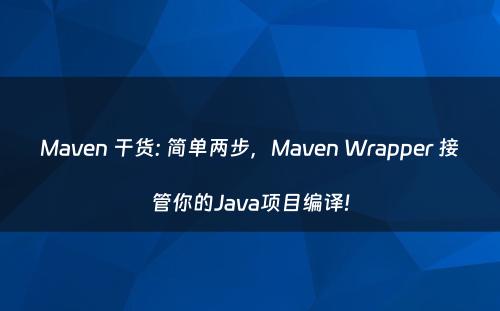 Maven 干货: 简单两步，Maven Wrapper 接管你的Java项目编译!