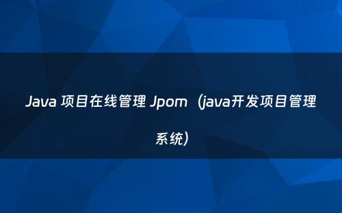 Java 项目在线管理 Jpom（java开发项目管理系统）