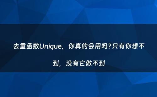 去重函数Unique，你真的会用吗?只有你想不到，没有它做不到