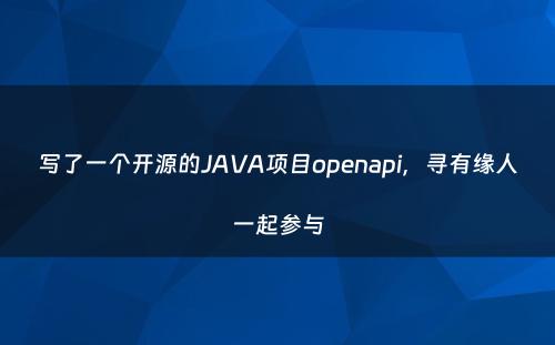 写了一个开源的JAVA项目openapi，寻有缘人一起参与