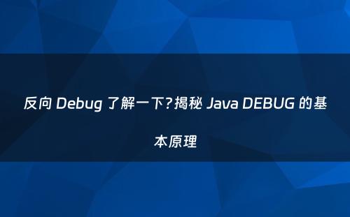 反向 Debug 了解一下?揭秘 Java DEBUG 的基本原理