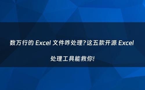 数万行的 Excel 文件咋处理?这五款开源 Excel 处理工具能救你!