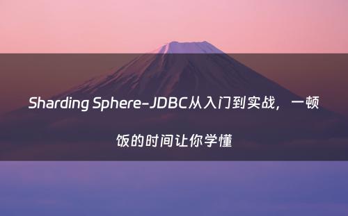 Sharding Sphere-JDBC从入门到实战，一顿饭的时间让你学懂