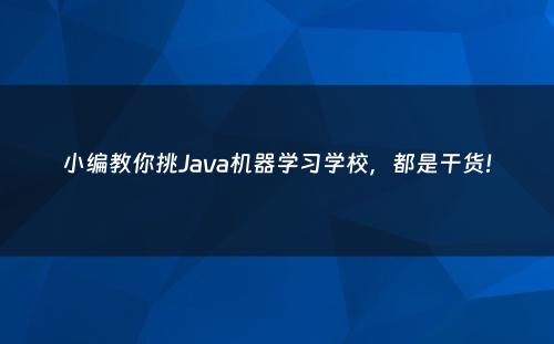 小编教你挑Java机器学习学校，都是干货!