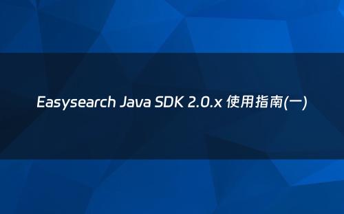 Easysearch Java SDK 2.0.x 使用指南(一)