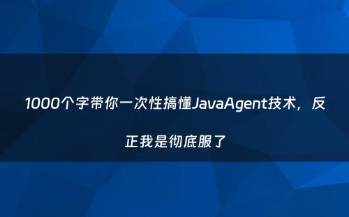 1000个字带你一次性搞懂JavaAgent技术，反正我是彻底服了