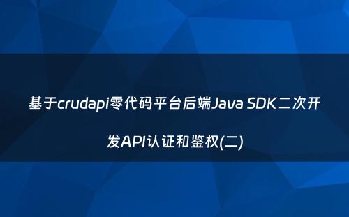 基于crudapi零代码平台后端Java SDK二次开发API认证和鉴权(二)