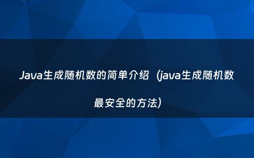 Java生成随机数的简单介绍（java生成随机数最安全的方法）