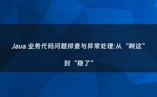 Java 业务代码问题排查与异常处理:从“啊这”到“稳了”