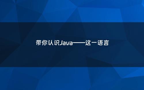 带你认识Java——这一语言