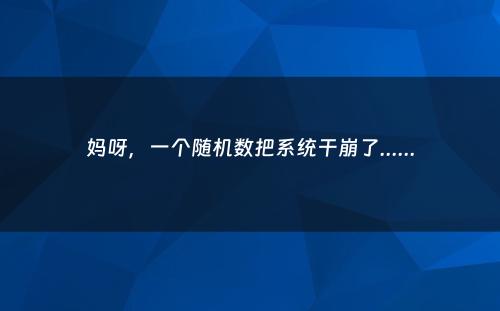 妈呀，一个随机数把系统干崩了......