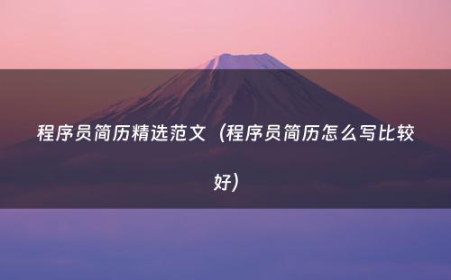 程序员简历精选范文（程序员简历怎么写比较好）