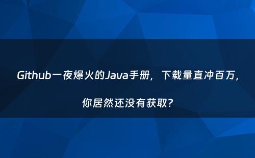 Github一夜爆火的Java手册，下载量直冲百万，你居然还没有获取?