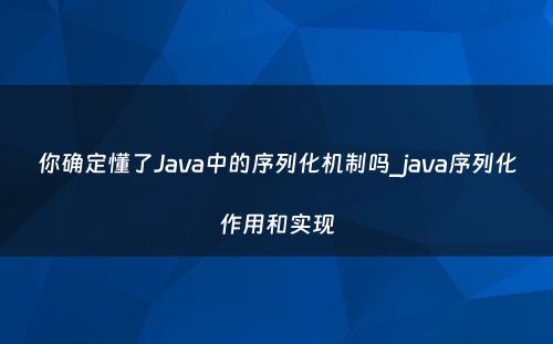 你确定懂了Java中的序列化机制吗_java序列化作用和实现