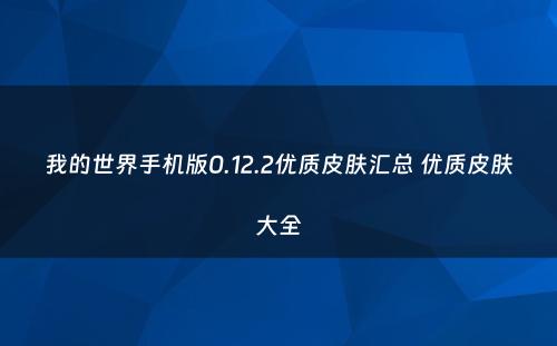 我的世界手机版0.12.2优质皮肤汇总 优质皮肤大全