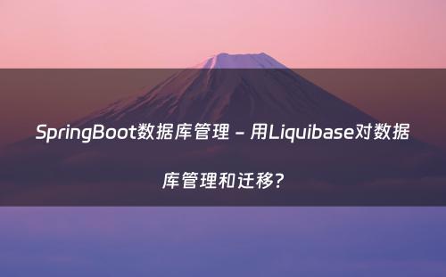SpringBoot数据库管理 - 用Liquibase对数据库管理和迁移?