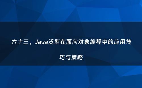 六十三、Java泛型在面向对象编程中的应用技巧与策略