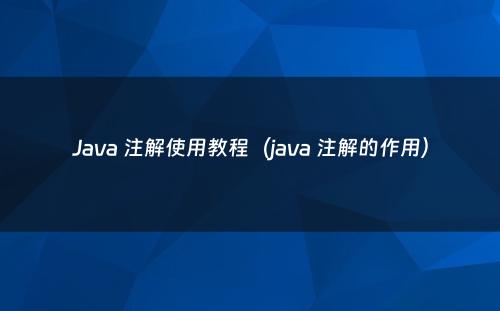 Java 注解使用教程（java 注解的作用）