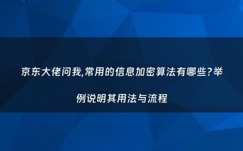京东大佬问我,常用的信息加密算法有哪些?举例说明其用法与流程