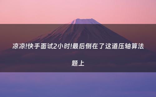 凉凉!快手面试2小时!最后倒在了这道压轴算法题上