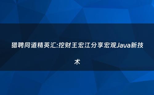 猎聘同道精英汇:挖财王宏江分享宏观Java新技术