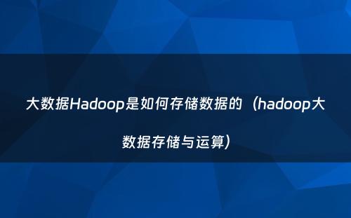 大数据Hadoop是如何存储数据的（hadoop大数据存储与运算）