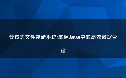 分布式文件存储系统:掌握Java中的高效数据管理