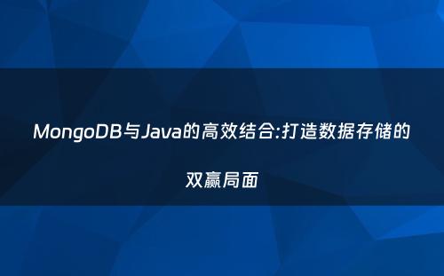 MongoDB与Java的高效结合:打造数据存储的双赢局面