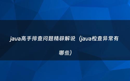 java高手排查问题精辟解说（java检查异常有哪些）