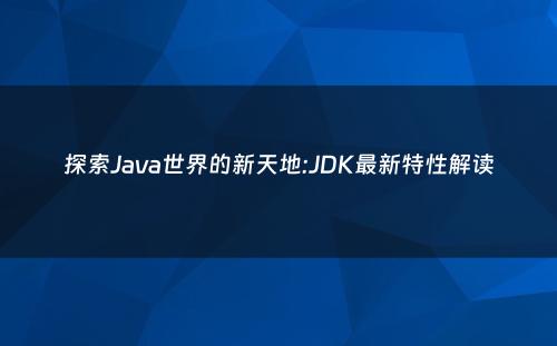 探索Java世界的新天地:JDK最新特性解读