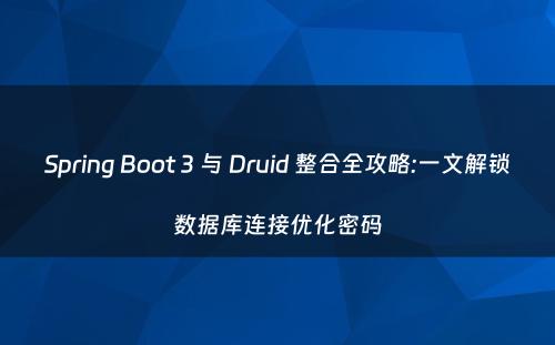 Spring Boot 3 与 Druid 整合全攻略:一文解锁数据库连接优化密码