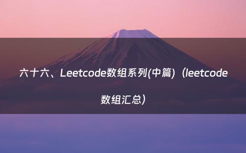 六十六、Leetcode数组系列(中篇)（leetcode数组汇总）