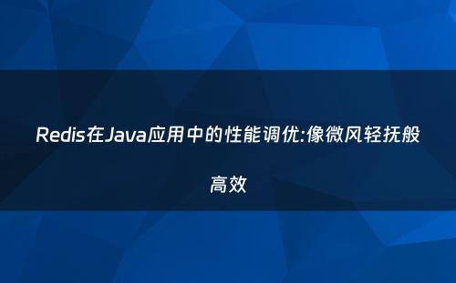 Redis在Java应用中的性能调优:像微风轻抚般高效