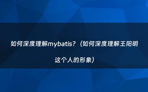 如何深度理解mybatis?（如何深度理解王阳明这个人的形象）