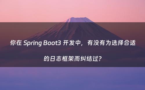 你在 Spring Boot3 开发中，有没有为选择合适的日志框架而纠结过?