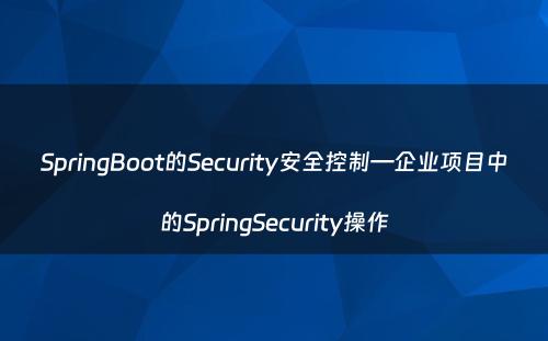 SpringBoot的Security安全控制—企业项目中的SpringSecurity操作
