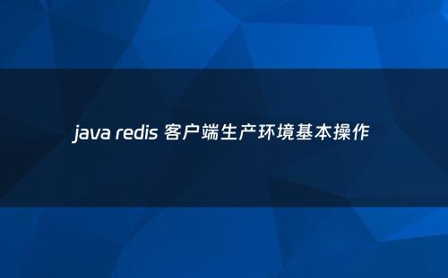 java redis 客户端生产环境基本操作