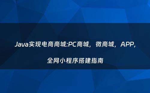 Java实现电商商城:PC商城，微商城，APP，全网小程序搭建指南