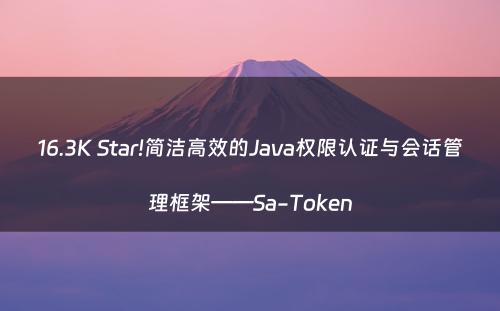 16.3K Star!简洁高效的Java权限认证与会话管理框架——Sa-Token