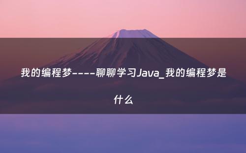 我的编程梦----聊聊学习Java_我的编程梦是什么