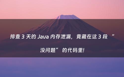 排查 3 天的 Java 内存泄漏，竟藏在这 3 段 “没问题” 的代码里!