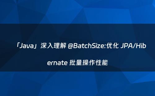 「Java」深入理解 @BatchSize:优化 JPA/Hibernate 批量操作性能