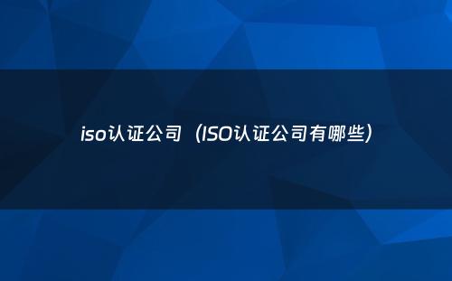 iso认证公司(ISO认证公司有哪些)