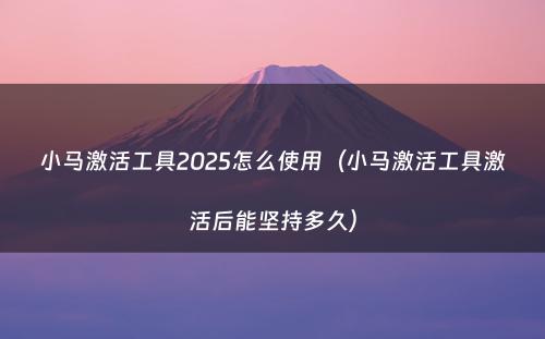 小马激活工具2025怎么使用(小马激活工具激活后能坚持多久)