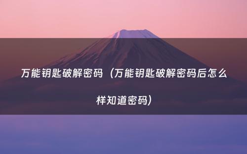 万能钥匙破解密码(万能钥匙破解密码后怎么样知道密码)