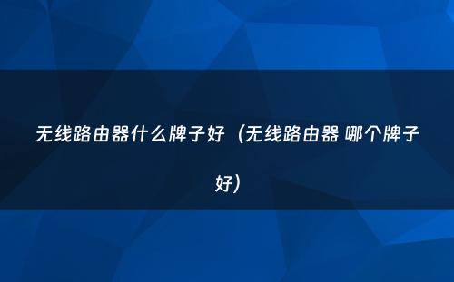无线路由器什么牌子好（无线路由器 哪个牌子好）