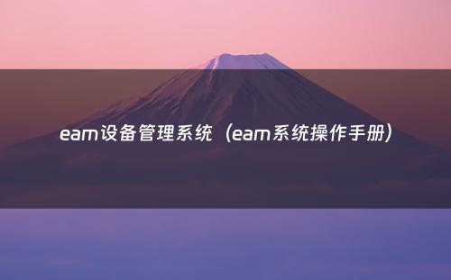 eam设备管理系统（eam系统操作手册）