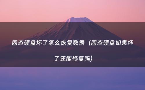 固态硬盘坏了怎么恢复数据（固态硬盘如果坏了还能修复吗）