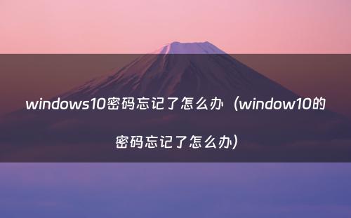 windows10密码忘记了怎么办（window10的密码忘记了怎么办）